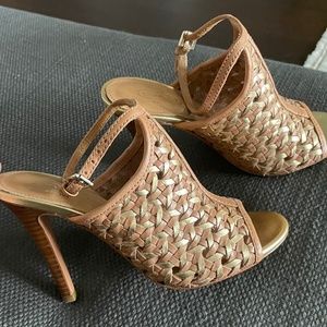 Coach beige and gold high heels.
